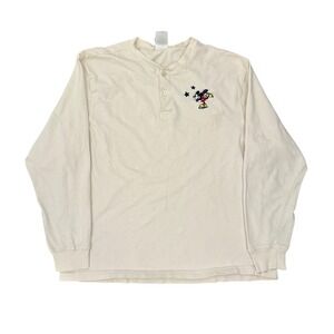 Vintage Disney Store Mickey Mouse Ice Skating Henley Shirt Cream Unisex Large